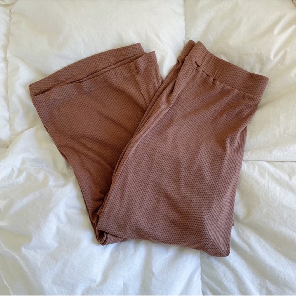 H&M Tan Ribbed High Rise Straight Leg Lounge Pants